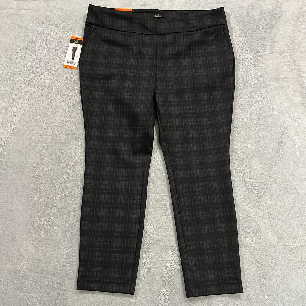 DALIA Pants Women‎ 2XL Black Plaid Built-in Tummy Control Panel High Rise Career